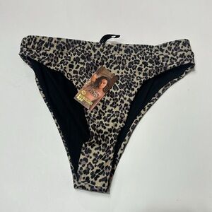 Sommer ray Leopard Print high waisted Swim  bikini Bottoms with Black Trim Sz L